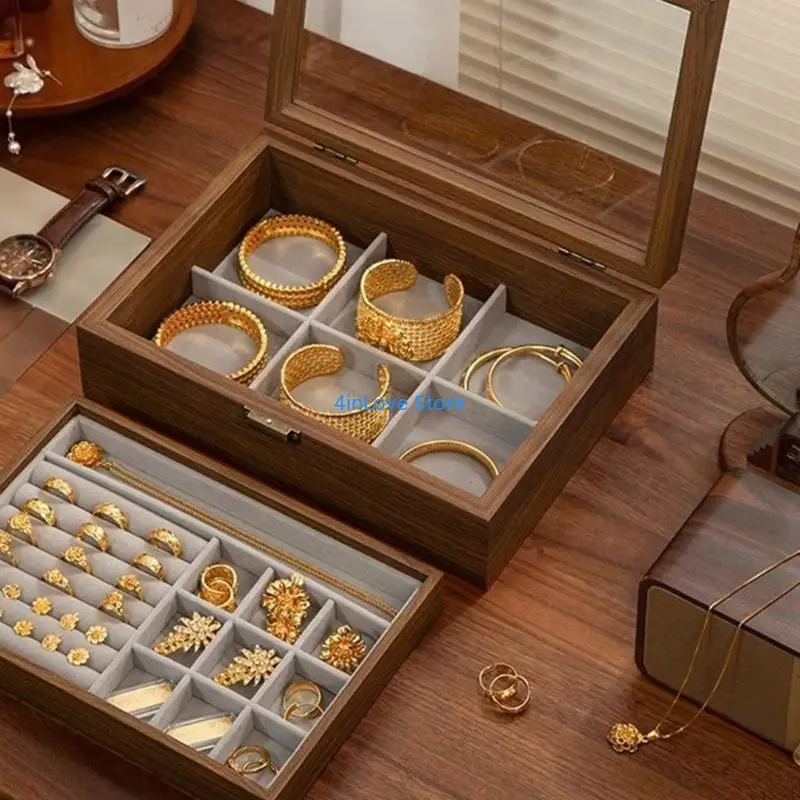 

T4MD Walnut Box for Jewelry and Small Items Spacious Necklaces Rings Holder Case