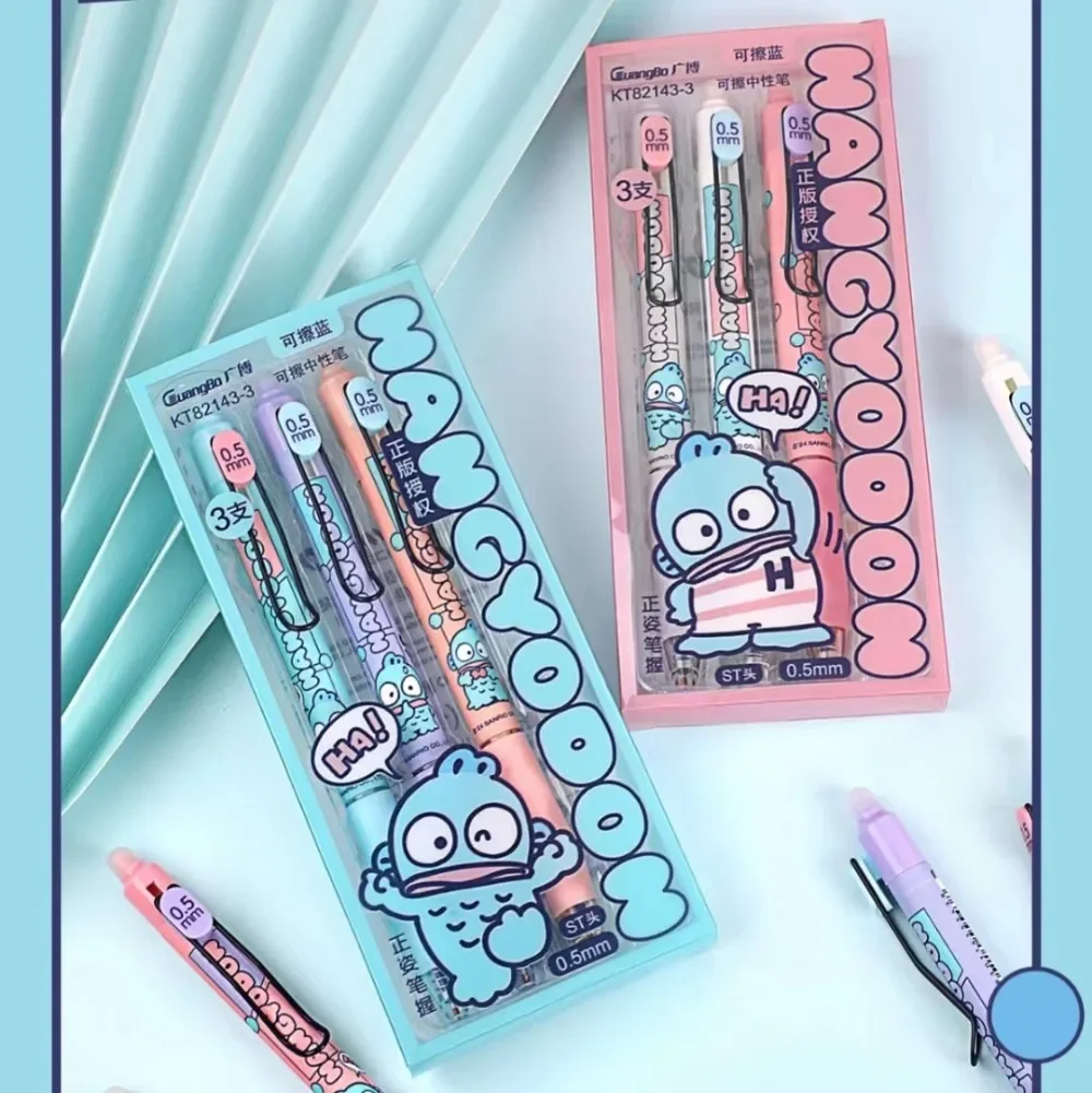 

3pcs Sanrio Anime Peripheral Kawaii Cute Hang Yo Don Erasable Blue The 0.5 Mm Gel Pen Diary Examination Pupil Study Stationery