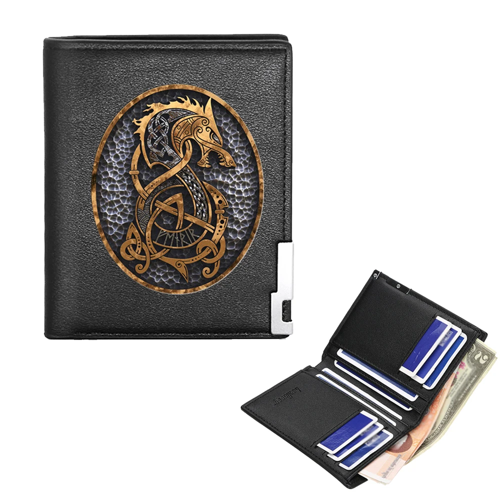 New Arrivals Fashion Vintage viking dragon symbol Printing Pu Leather Wallet Men Women Billfold Credit Card Holders Short Purses