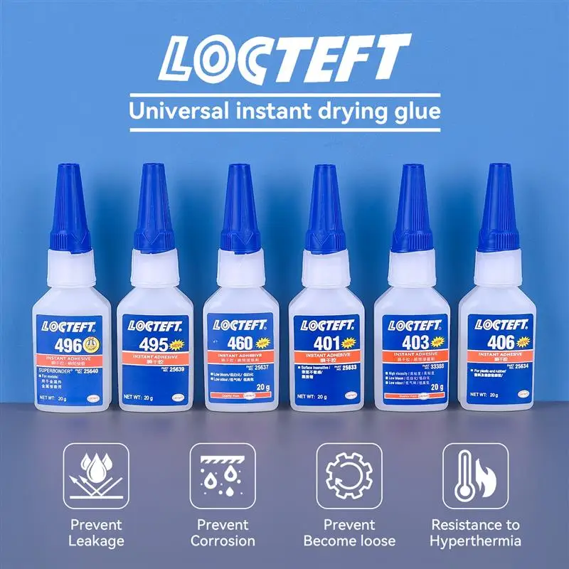 20g 401/403/406/495/496/460 Super Glue Instant Quick-Drying Universal Adhesive Leather Rubber Wood Metal Strong Bond Liquid Glue