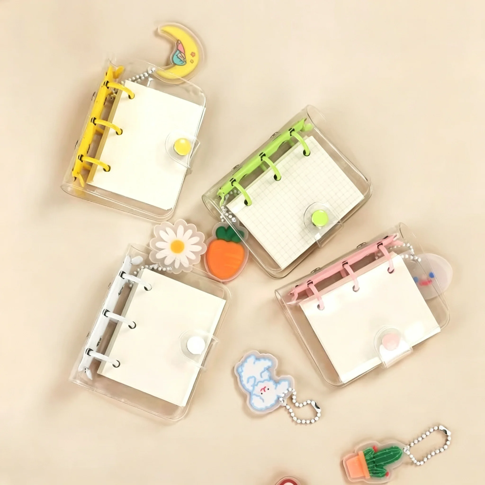 JIANWU Creative Cute Transparent 3 Ring Mini Loose-leaf Hand Book Student Portable Notebook Ring Binder Kawaii School Supplies