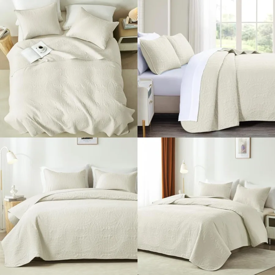 

Full/Queen Quilt Set, Lightweight Bedspread with, Soft Microfiber Coverlet for All Seasons, Contemporary Decorative Bedding 1 Q