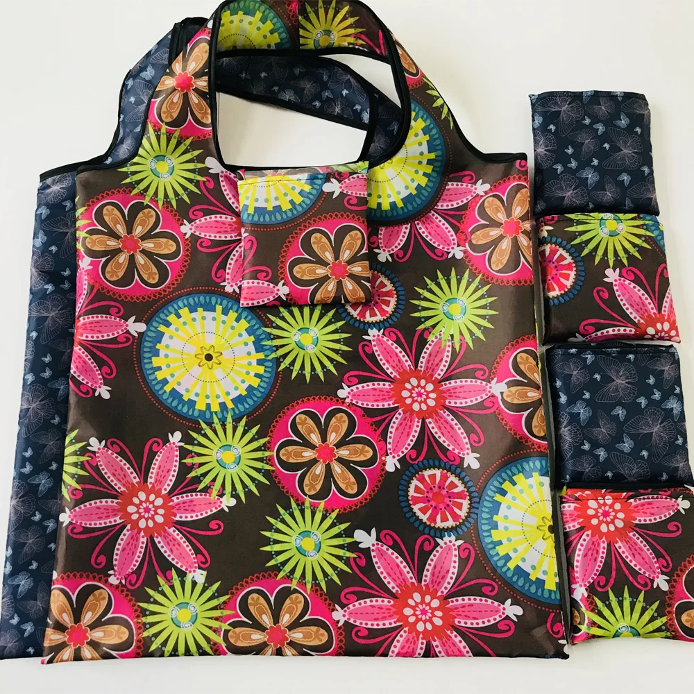 

Fashionable Floral Pattern Folding Shopper Bag Compact Polyester Square Bag Lightweight Portable Storage Bag Versatile Tote Bag