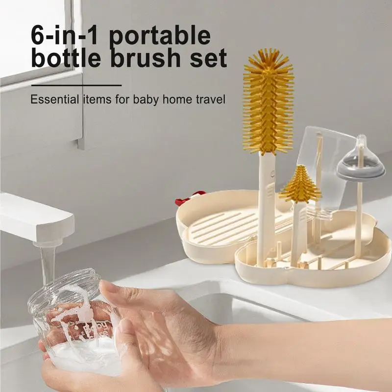 Baby Bottle Cleaning Brush Bottle Brushes Bottle Scrubber Straw Brush 6 In 1 Bottle Cleaning Set Detail Brush Nipple Brush With