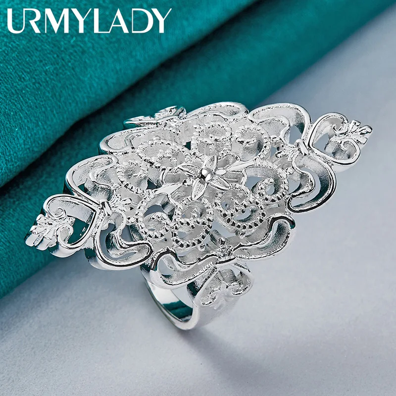 URMYLADY-Anillo de Plata de Ley 925 con diseño de flores para mujer, sortija de boda, abalorio de compromiso, joyería de moda