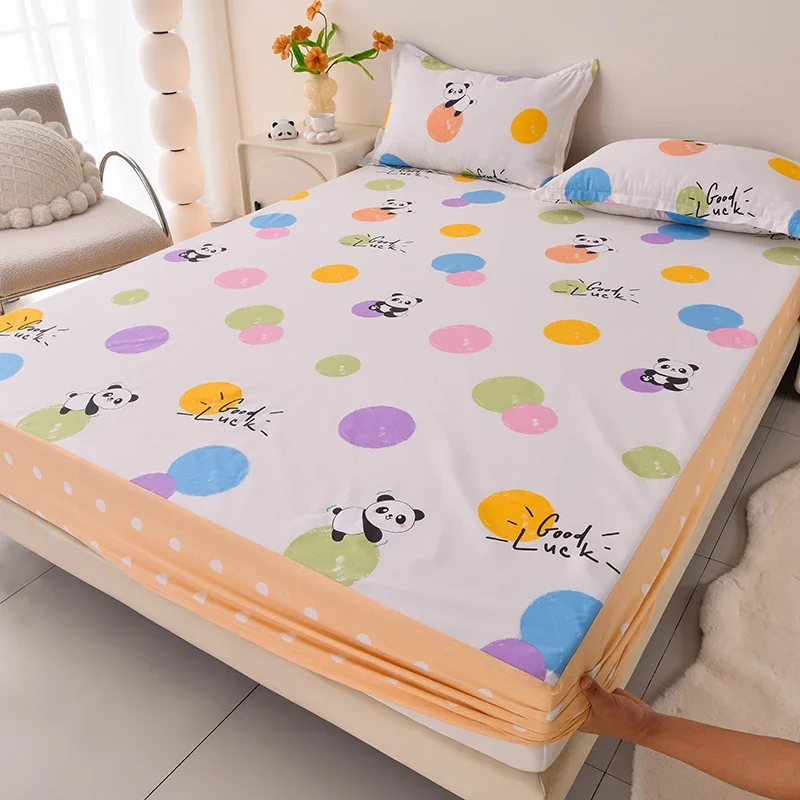 Cute Panda Dots Cotton Waterproof Mattress Protector Soft Washable Breathable Fitted Sheet Set Mattress Pad Cover for Home Decor