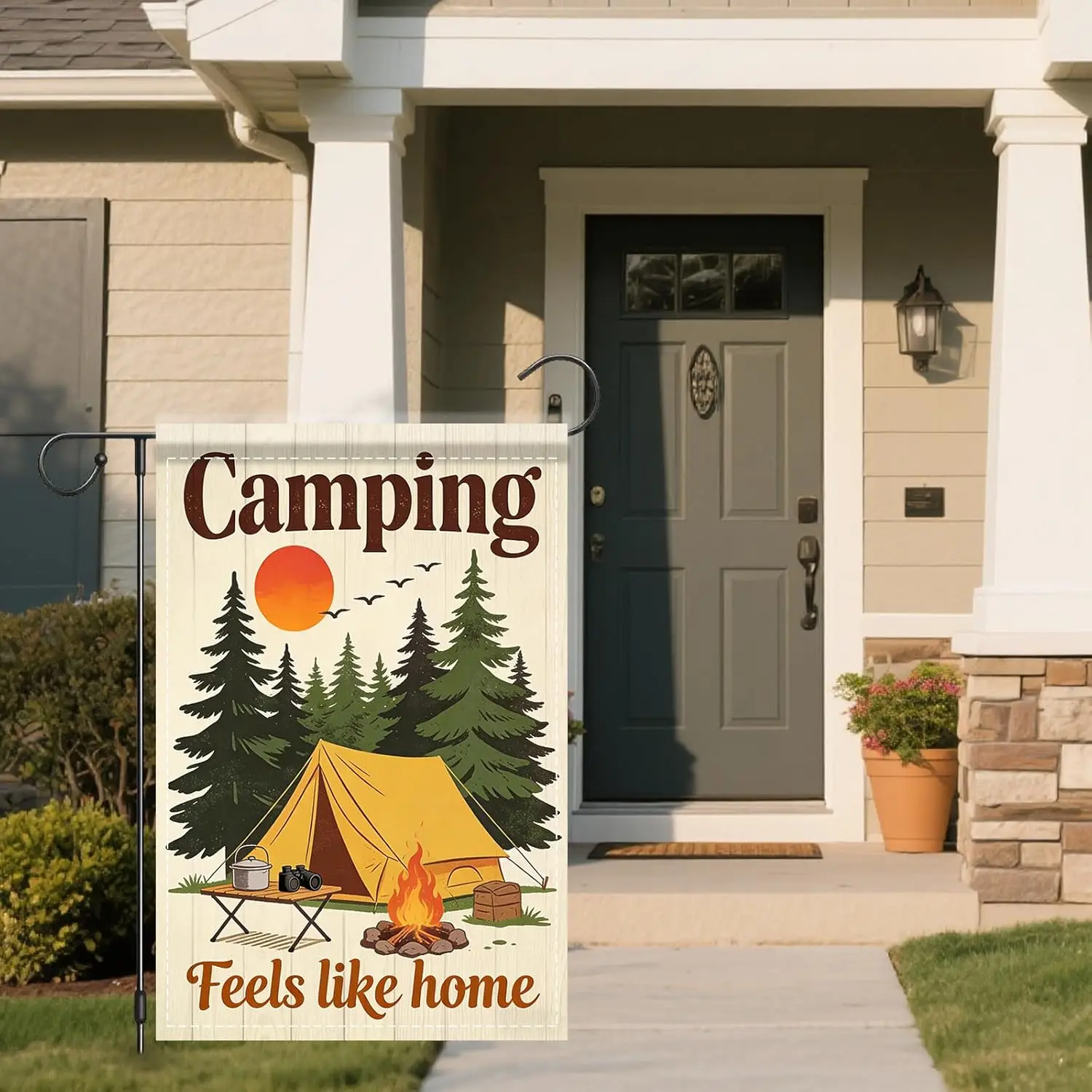 Nuxovilar Forest Tent Camping Polyester Garden Flag, 12×18inch, Rustic Campsite Cozy Vibe Decor, Nature Camping Flag ZZM