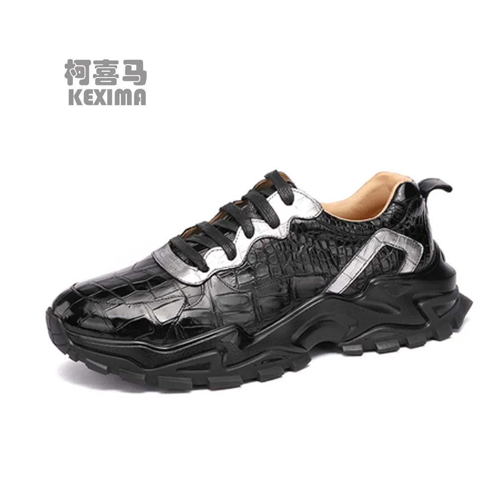 

hulangzhishi Skin of crocodile Round head men crocodile shoes men Casual shoes comfortable breathable male Running shoes