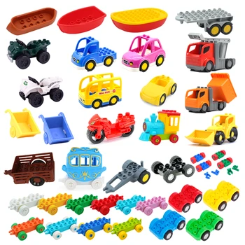 Modèle de voiture pour enfants, jouets à assembler, gros blocs de construction, pièces de circulation urbaine, véhicule, remorque, châssis, bateau, moto, brique Compatible