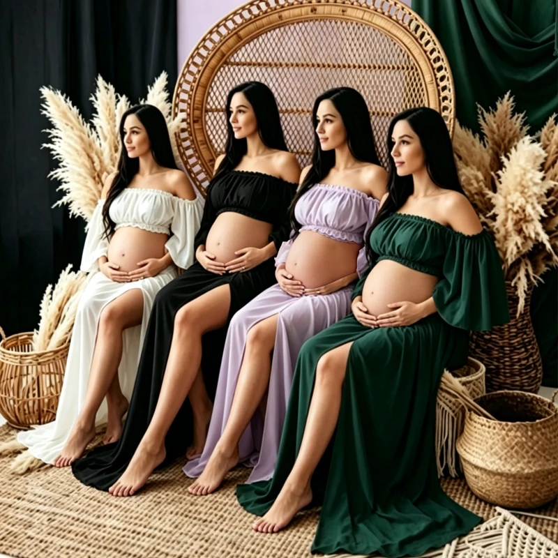off-shoulder-maternity-outfitruffled-sleeve-crop-top-high-slit-skirt-boho-chiffon-dress-for-pregnancy-photoshoot-baby-shower