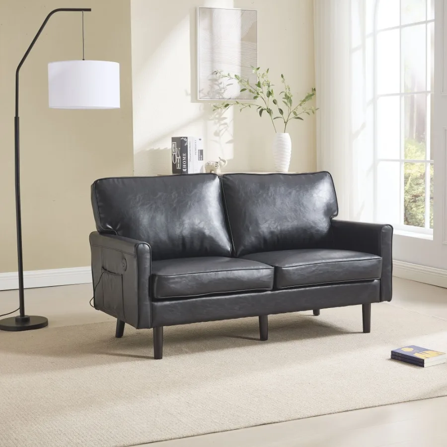 

COOLMORE Loveseat Sofa Mid Century Modern Love Seat 2 Seater Sofa Couches for Living Room Small Couch with USB Removable Pillow