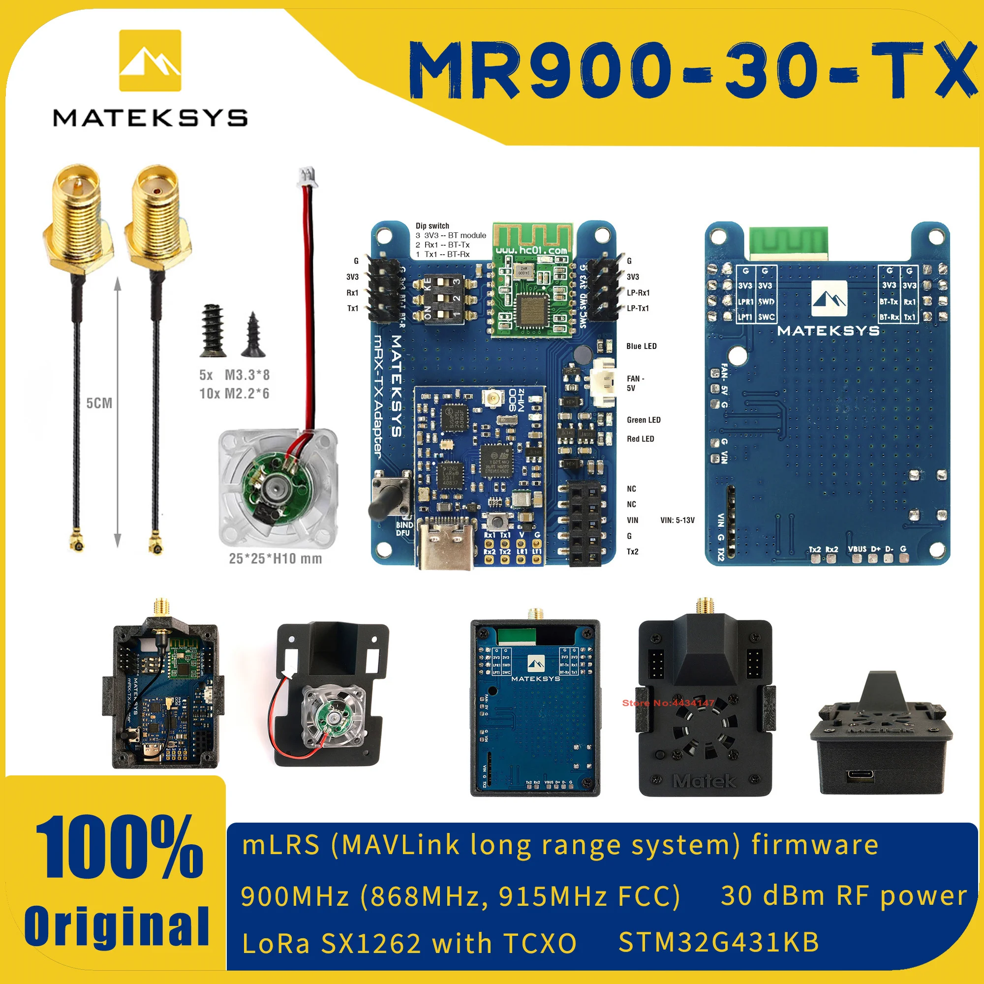 

MATEK MATEKSYS MLRS MAVLINK 900 МГц TX модуль в комплекте MR900-30-TX / MLRS MAVLINK 900 МГц ресивер для радиоуправляемого дрона дальнего действия