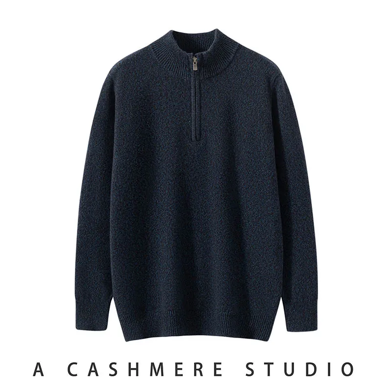 Jerséis con cremalleras de Cachemira para hombre, suéter con cuello simulado, Otoño Invierno, prendas de punto informales inteligentes de 100% de Cachemira, Tops de hilo de tres colores