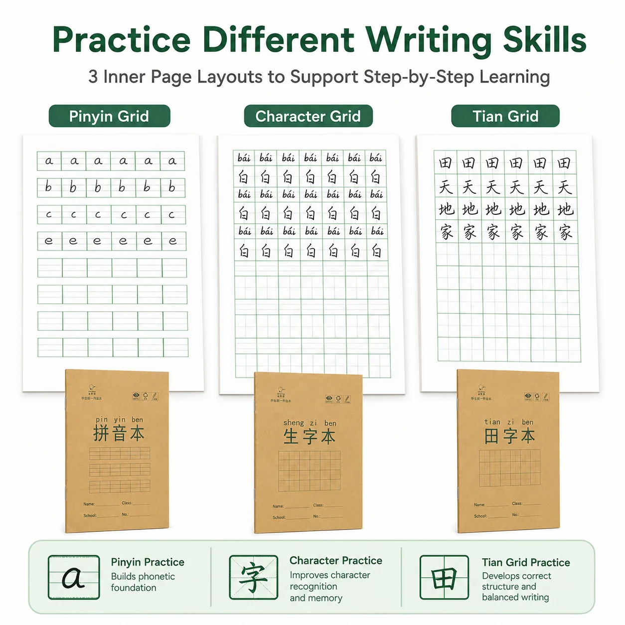 Homework Hina Grid Notebook Pinyin Hina Grid Workbook Character Practice Book