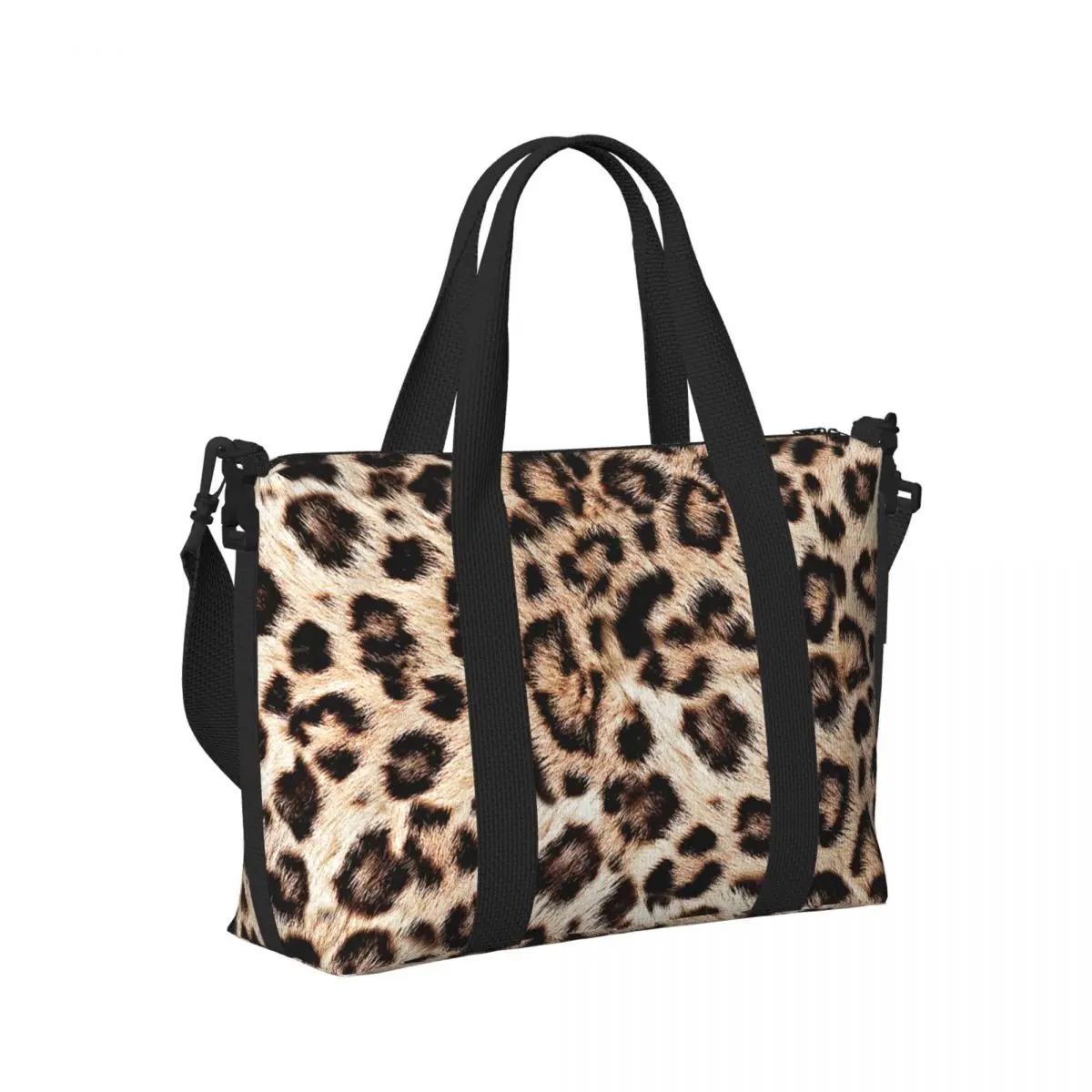 Custom Leopard Print Beach Tote Bag Women Extra Large Gym Carry On Animal Skin Travel Shopping Bags