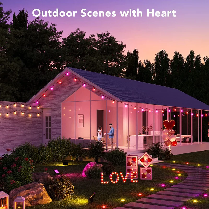 Smart LED String Lights Outdoor Waterproof RGBW G40 Globe 50 Bulbs Patio Lights App Remote Control LED Lights For Christmas