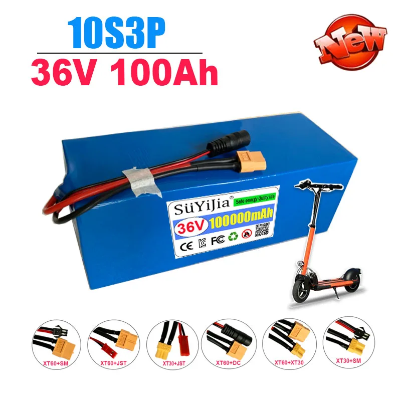 36V 100Ah 18650 بطارية حزمة 10S3P 100000mAh المدمج في 15A BMS، 250W-500W بطارية 42V 2A شاحن