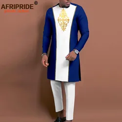 African Suit for Men Embroidery Formal Jacket and Trousers 2 Piece Set Dashiki Outfits Long Outwear for Wedding Evening A2116060