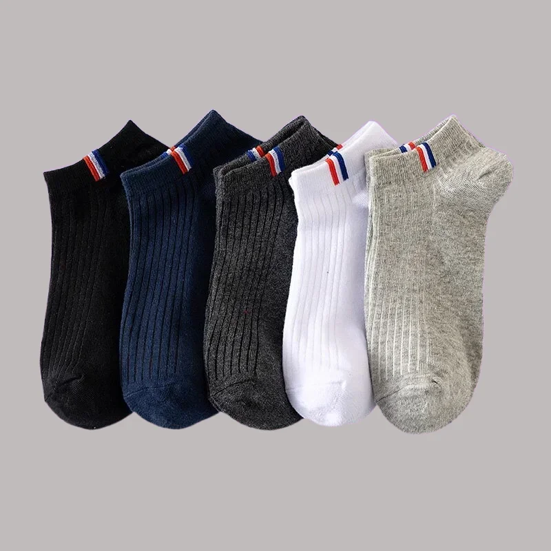 5/10 Pairs High Quality Men\'s Solid Boat Socks Breathable Sweat Deodorant Sports Ankle Short Socks Soft Cotton Male Low Cut Sock