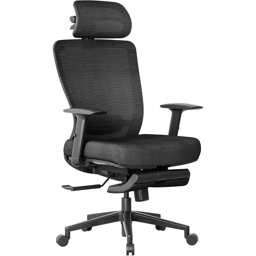 

Ergonomic Mesh Back Office Chair with Footrest, Adjustable Lumbar Support, 3D Armrest, and Elastic Foam Seat, Black