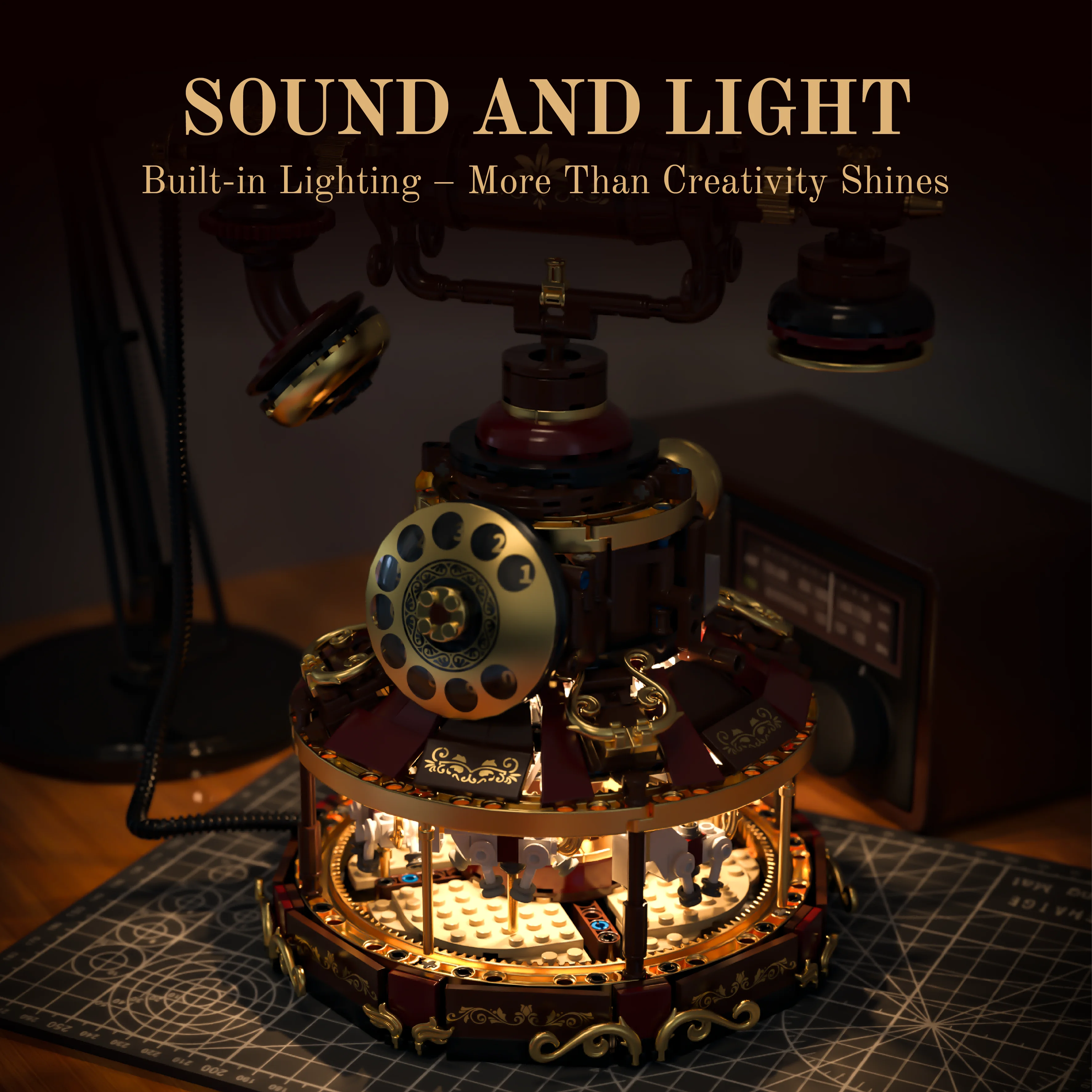 ชุดอิเล็กทรอนิกส์ย้อนยุค MOC บล็อกตัวต่อ โมเดลประกอบโทรศัพท์หมุนพร้อมไฟ ของเล่นประกอบสำหรับเด็ก ของขวัญวันเกิด