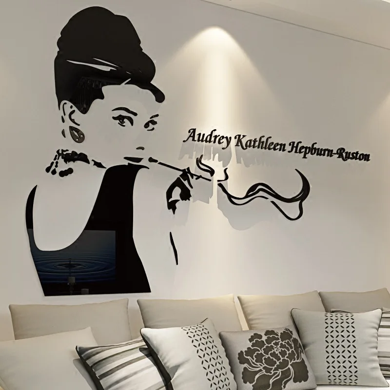 

Audrey Hepburn Wall Sticker Beauty Poster Home Living Room Bedroom Decoration DIY Mirror Acrylic Wallpaper Stickers