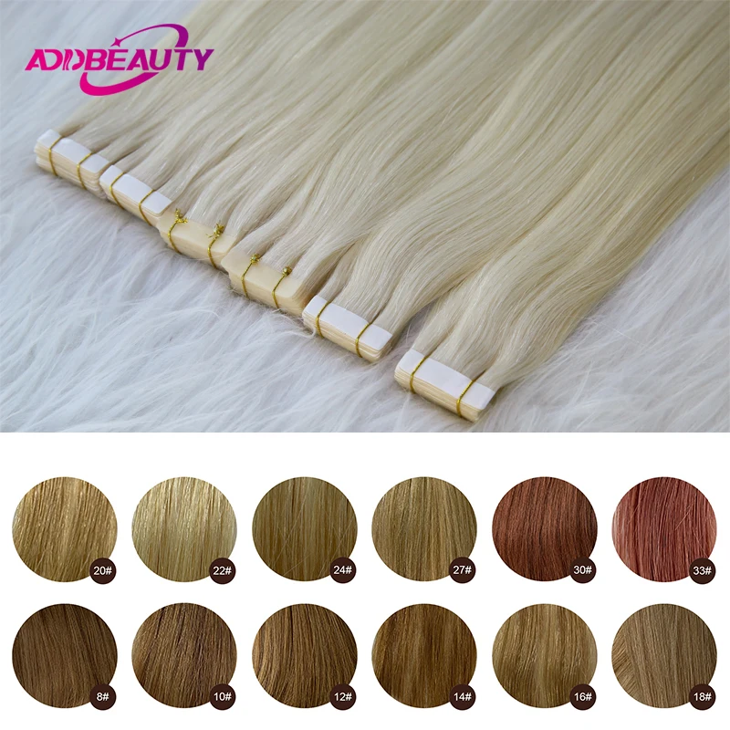 Tape In Hair Extensions Human Hair 20pcs/Pack European Human Remy Hair Straight Invisible Tape In Adhensive Hair Extensions 613#