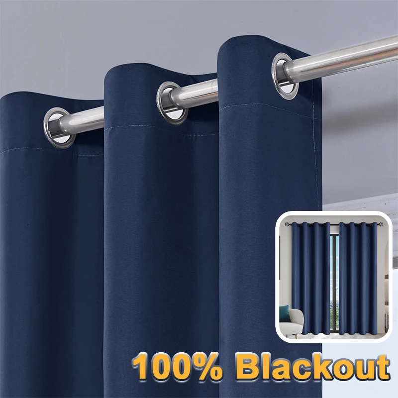 

100% Blackout Curtains Thermal Insulated Window Drapes Privacy Protection Rod Pocket Curtains for Living Room Bedroom Kitchen
