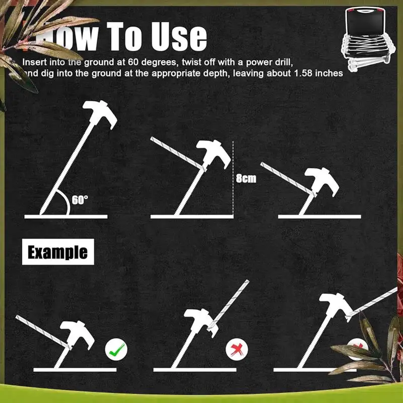 

Reliable-12 Pack 8-Inch Heavy Duty Metal Tent Nails Anchor Screws That Will Glow At Night Outdoor Threaded Tent Nails