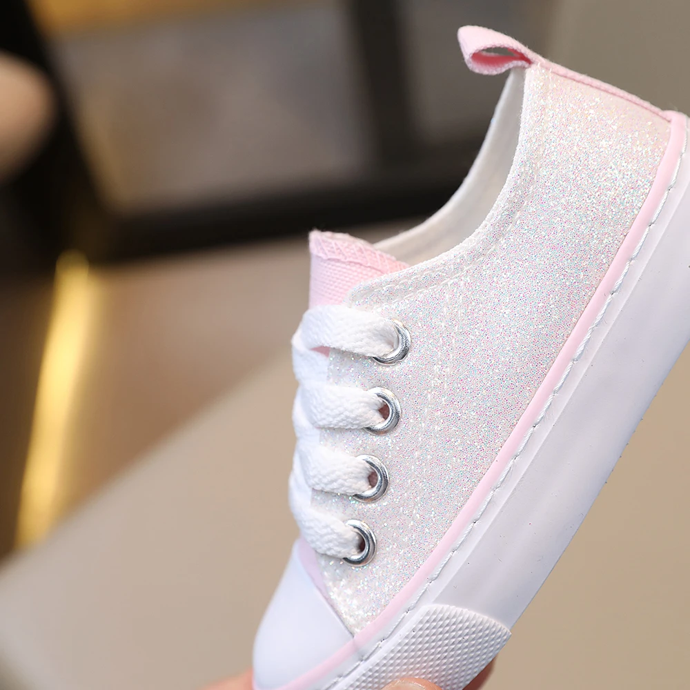 أحذية قماشية بسيطة عصرية للأطفال، مع ترتر ولامع، ونعال ناعمة، أحذية أطفال خفيفة الوزن للربيع والخريف