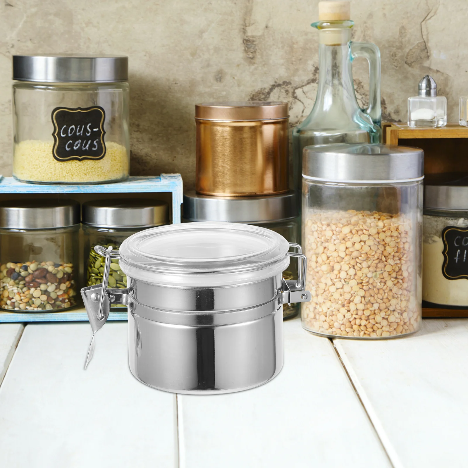 

Metal Tea Canister Sealed Storage Canister Portable Airtight Kitchen Canisters for Coffee Sugar Candy Tea Storage