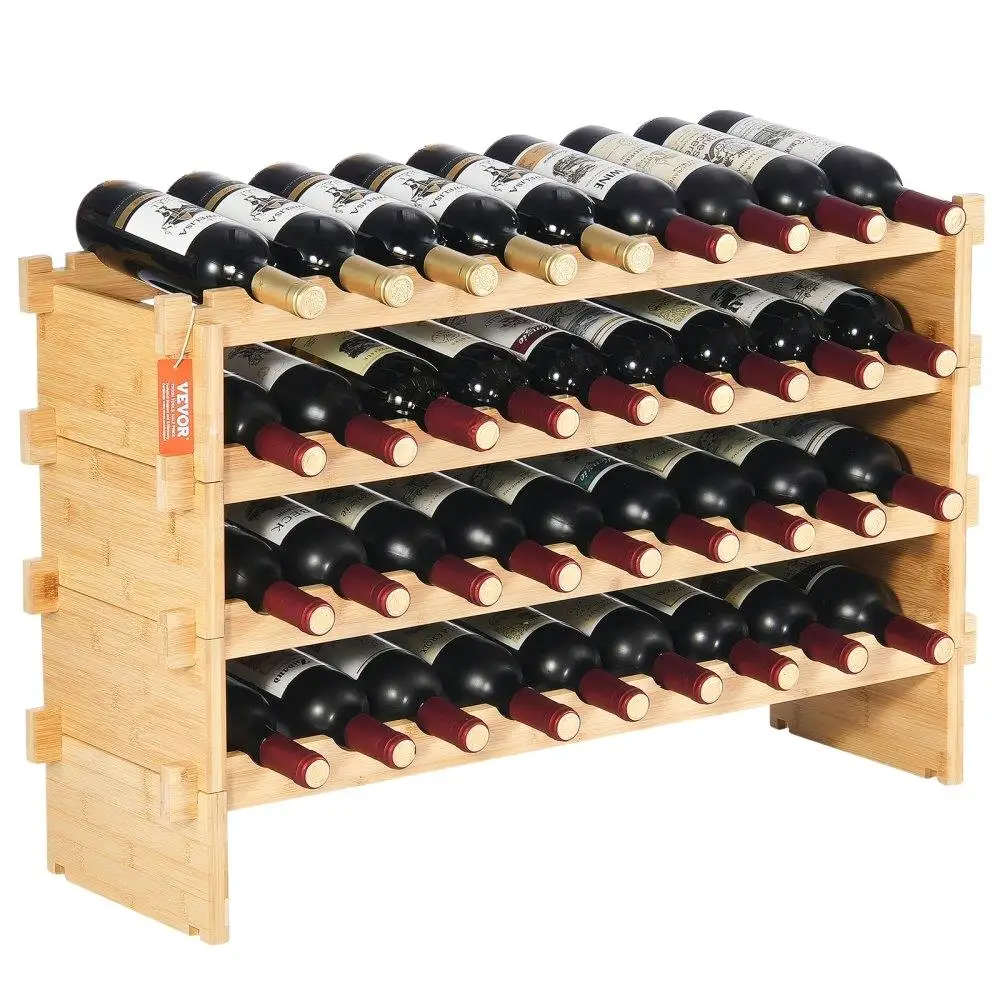 

36BottleStackableModularWineRackBambooWoodDisplayShelf4Tier