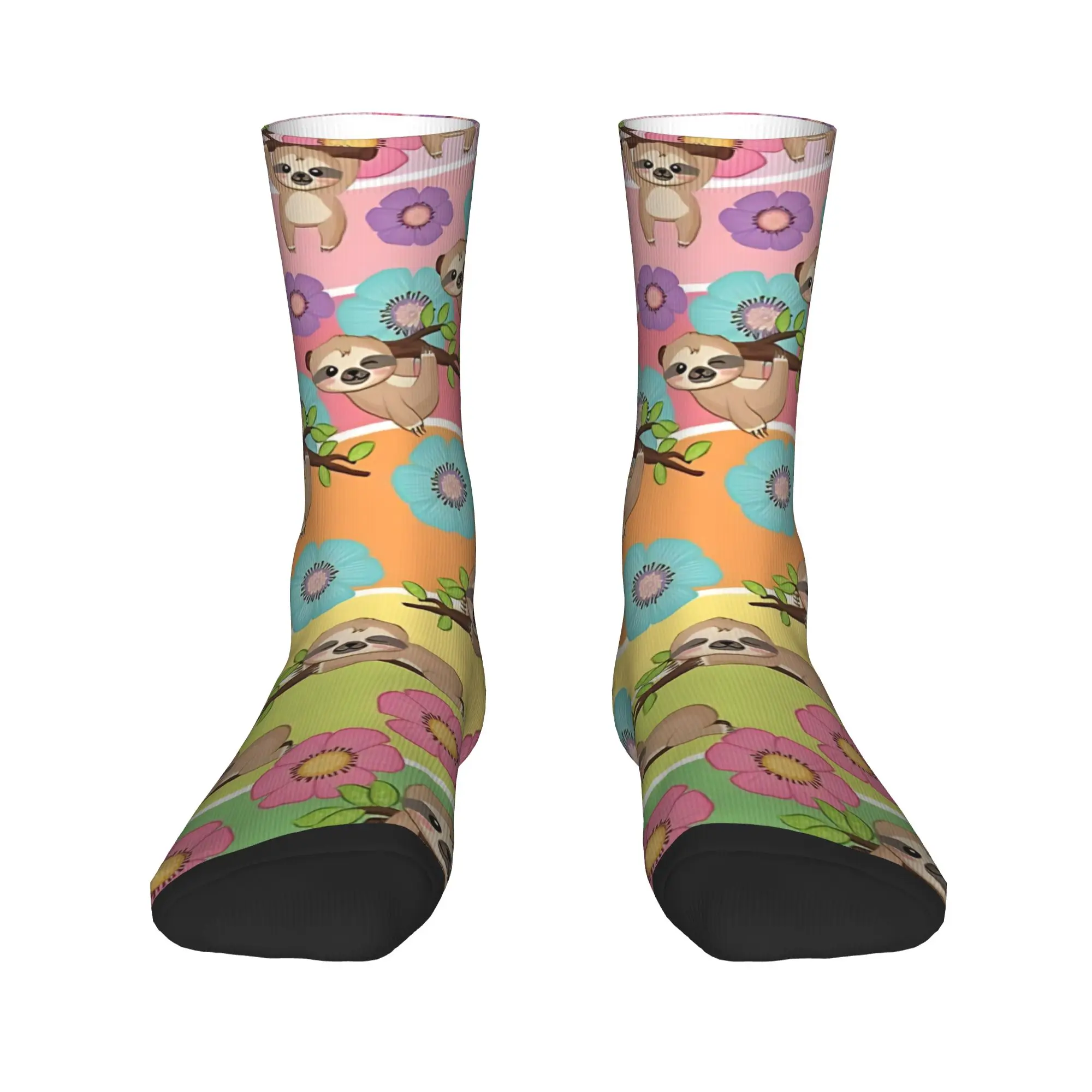 Sloth And Flower  Stockings  Novelty Socks Women Men Comfortable Socks Autumn Outdoor Design Non Skid Socks Gift