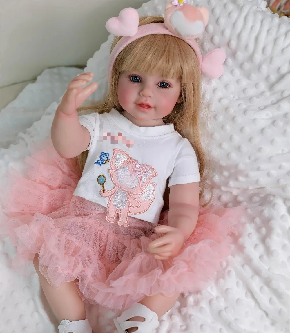 

22" Handmade Silicone Baby Doll Smiling Toddler Girl Realistic Reborn Baby Dolls Hand Painting 3D Skin with Visible Veins