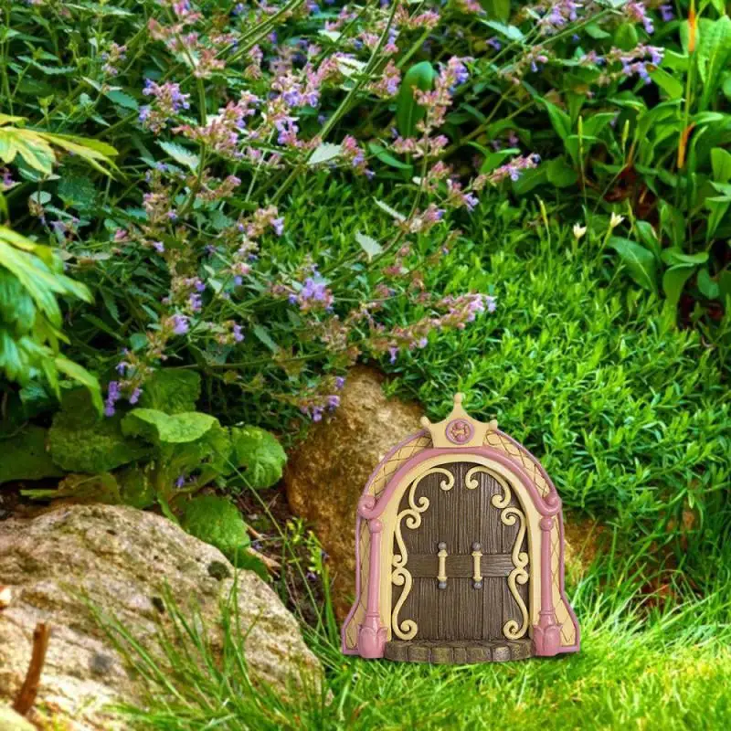 Fairy Gnome Door Miniature Figurines Elf Home Wooden Fairy Garden Window Door Art Tree Sculpture Statues Ornament Garden Decor