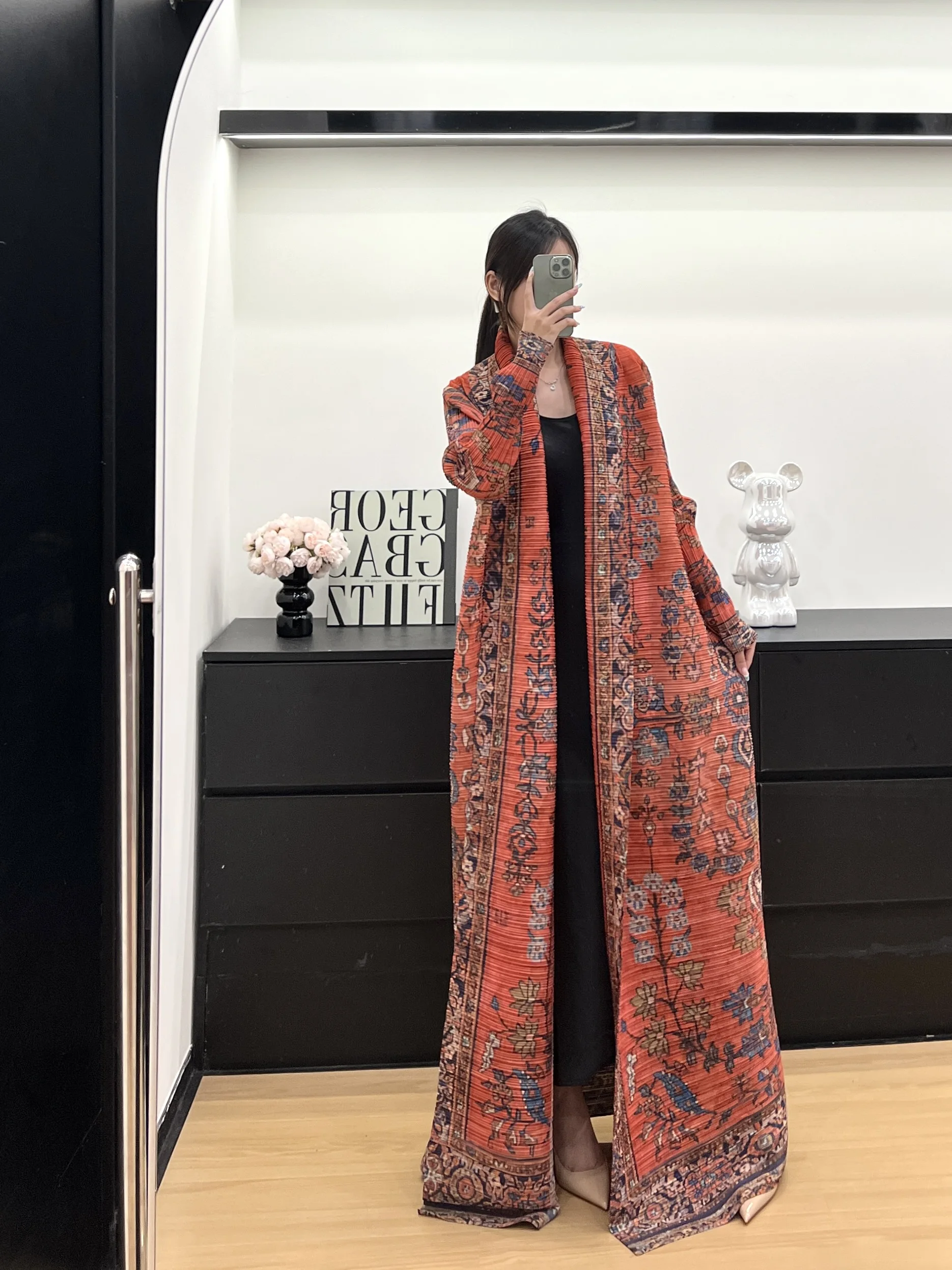 

ALSEY Loose Dress Miyake Printed Cardigan Long Sleeve Pleated Tie Women's Abaya 2025 New Fashion Casual Premium Comfortable