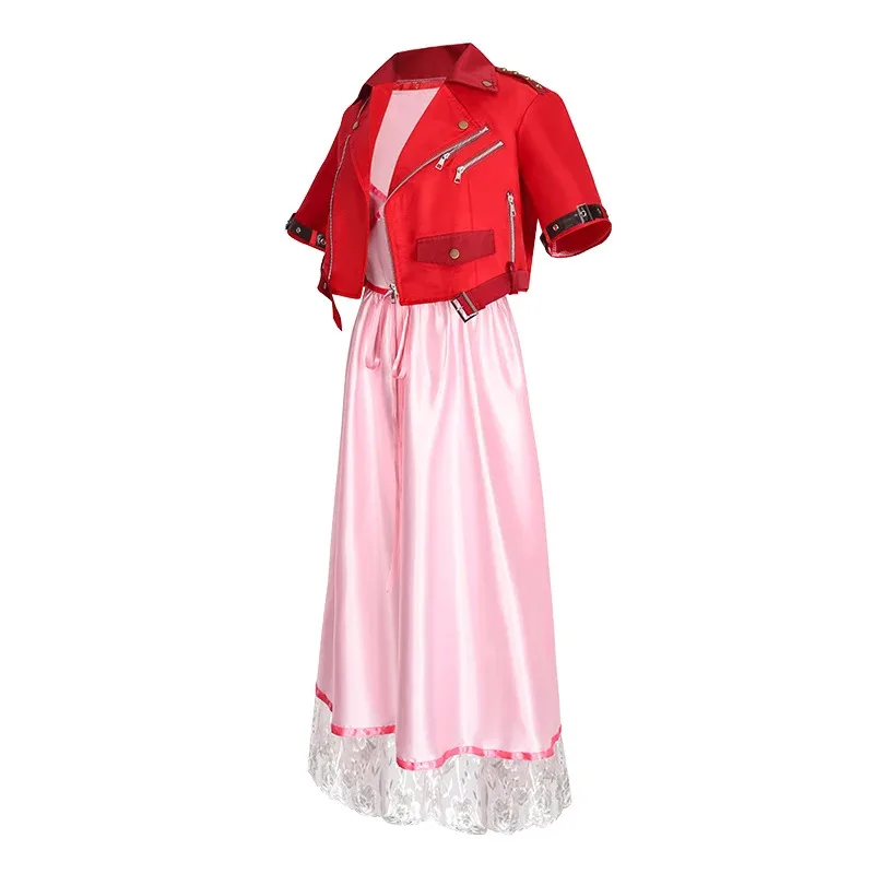 

2025 Fantasy Aerith Cosplay Costume Red Coat Pink Dress Woman Carnival Christmas Halloween Suit Disguise Performance Stage Wear
