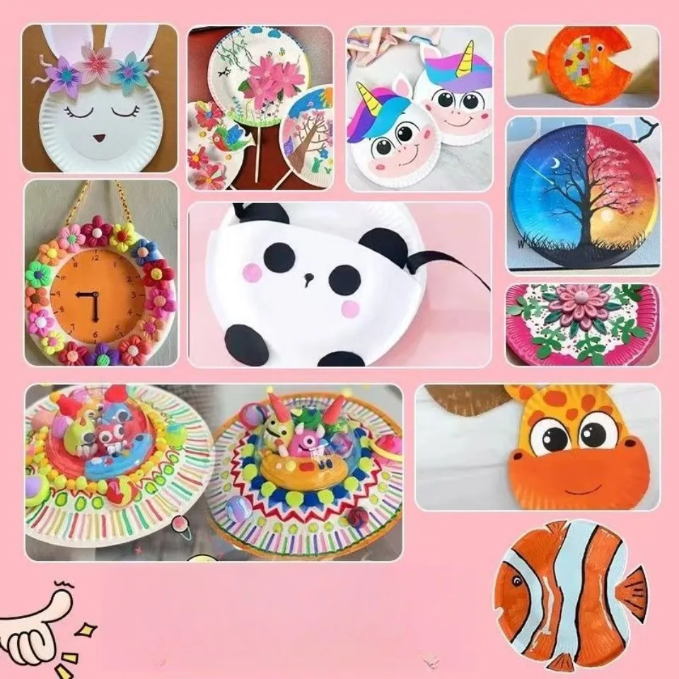 50 Stück Pappteller, Einweg-Partygeschirr, Knochenspuckplatte, Picknickplatte, Kinderzeichnung, DIY, weißer Karton, Decora – Detail 2