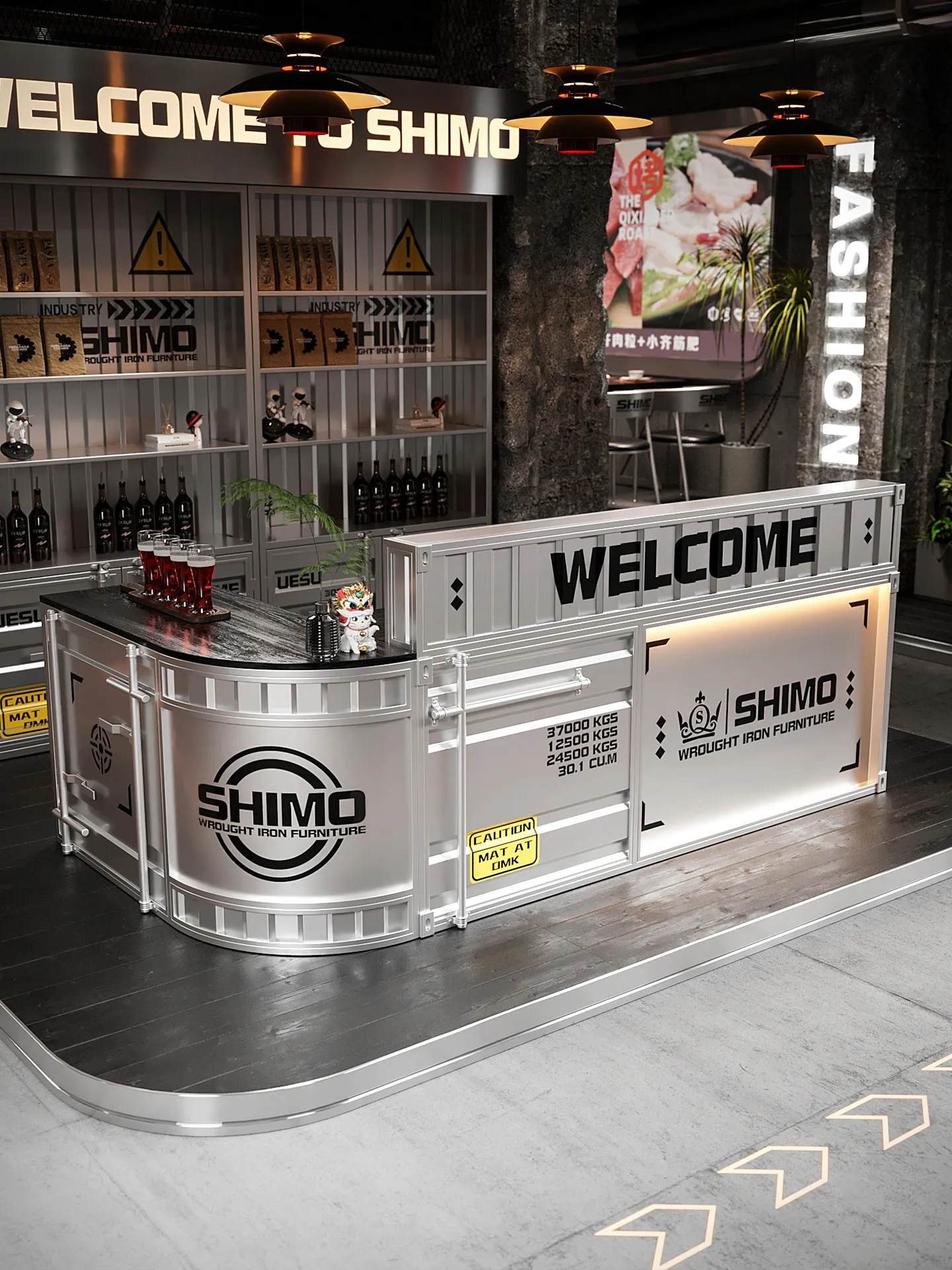 Bar checkout page Milk tea shop Cafe Container retro bar Clear bar Reception desk