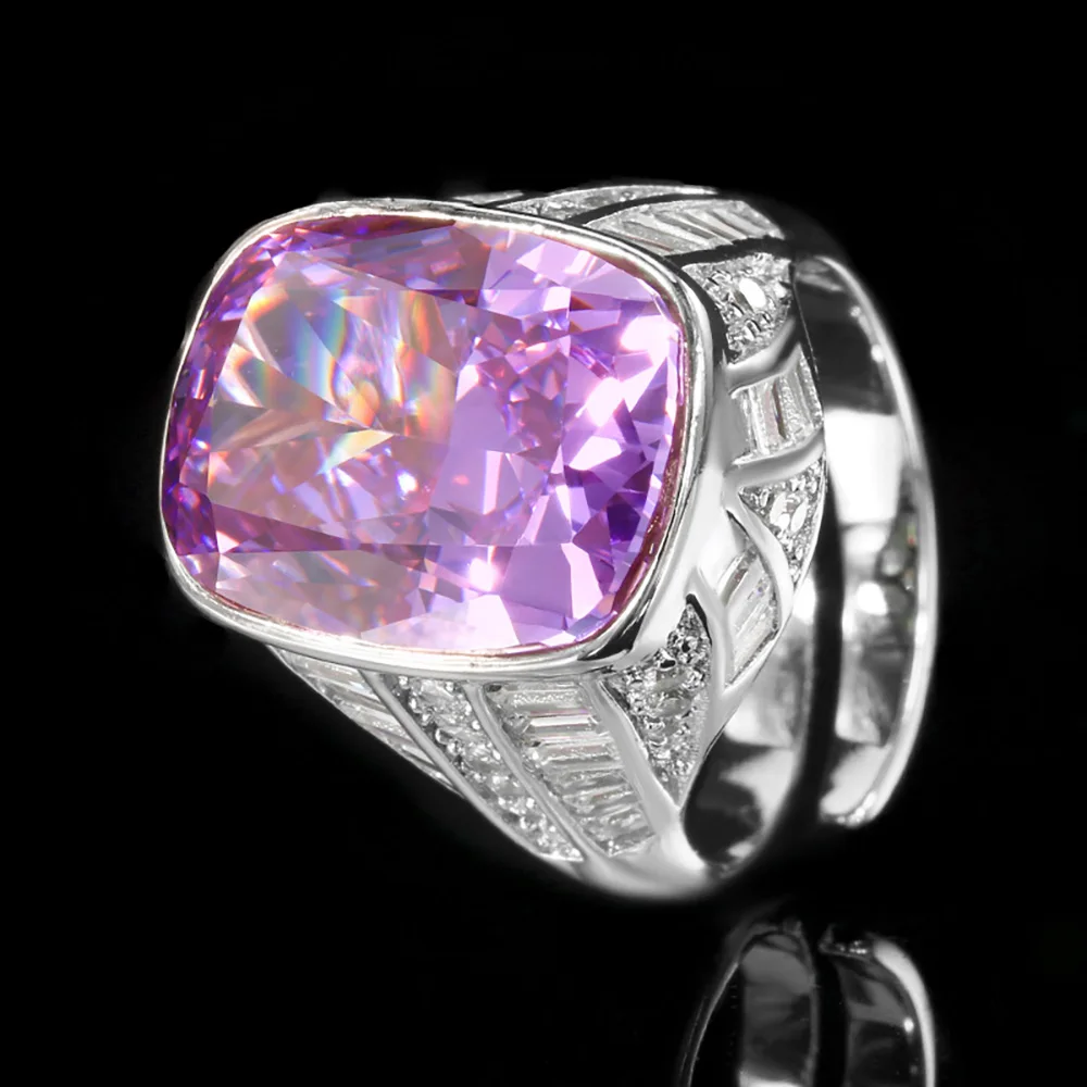 Vintage 12*16MM Iced Cut Ruby Pink Quartz Topaz Amethyst Rings Gemstone Party Fine Jewelry for Women Famale Accessories Gift