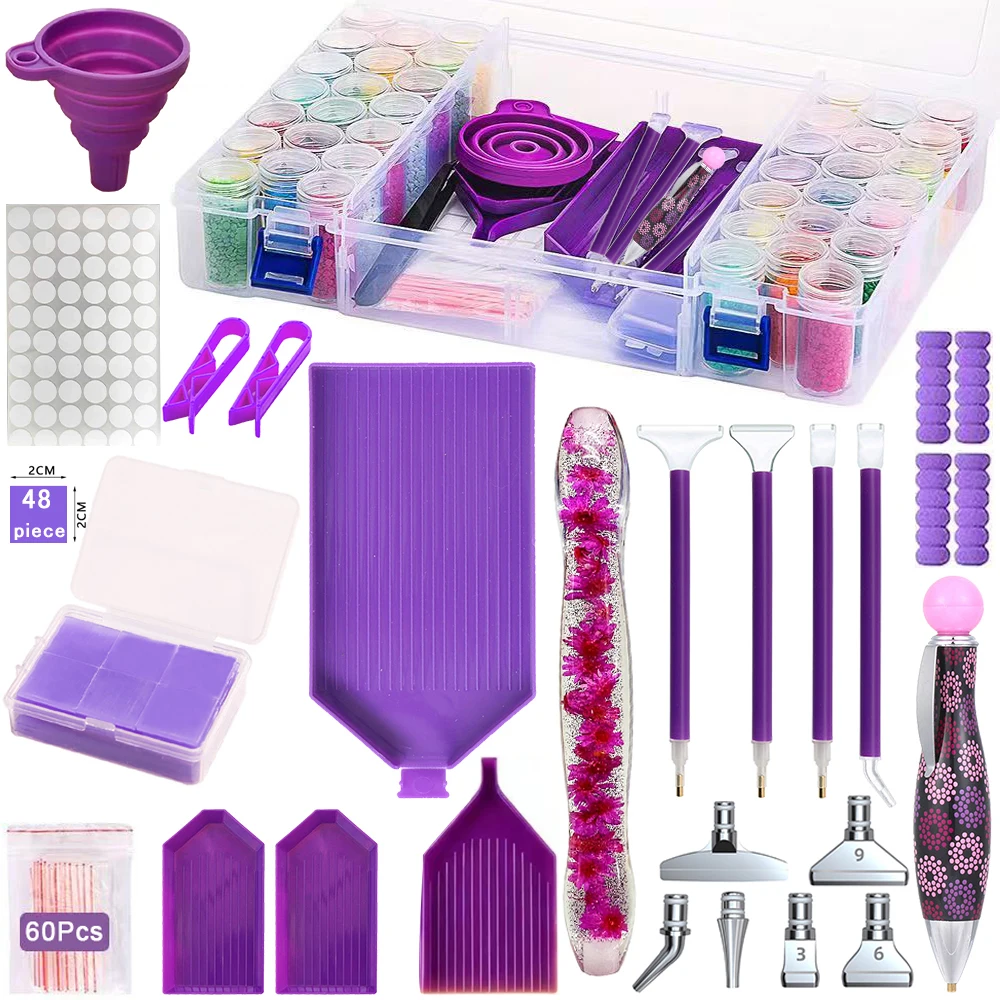 Diamantmalerei-Zubehörset mit Aufbewahrungsbox - Inklusive Mosaik-Strass, Plastik-Knetmasse, Stift, Tablett und Bastelwerkzeuge für DIY-Kunst