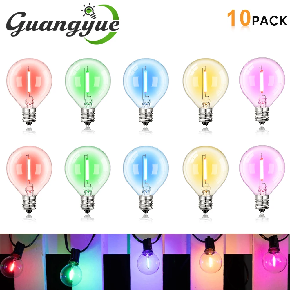 

Retro G40 RGB E12 Led Bulb 1W 220V 110V Colorful Clear Glass For Outdoor String Lights Christmas Decorative Yard Garden Lights