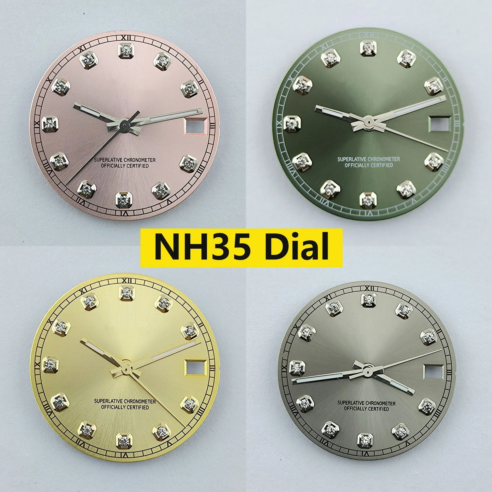 

28.5 mm NH35 Dial Diamond Watch Dial Green Luminous Dial Mod Parts for Datejust NH36 Automatic Movement Accessories