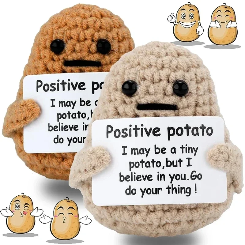 2/1pcs Mini Funny Positive Potato Handmade Plush Wool Knitting Doll with Card Cute Lucky Potatoes Home Decor Children Toy Gift