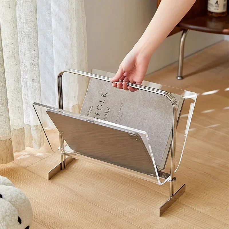 Middle Aged Acrylic Internet Celebrity Mobile Floor Standing Book Instagram Storage Newspaper And Magazine Rack, Living Room