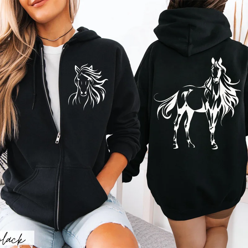 Sudaderas con capucha de lana con estampado de caballo occidental para mujer, ropa deportiva con cremallera, sudaderas con cremallera para amantes de los caballos, sudaderas con capucha para mujer, ropa informal estilo Hip Hop