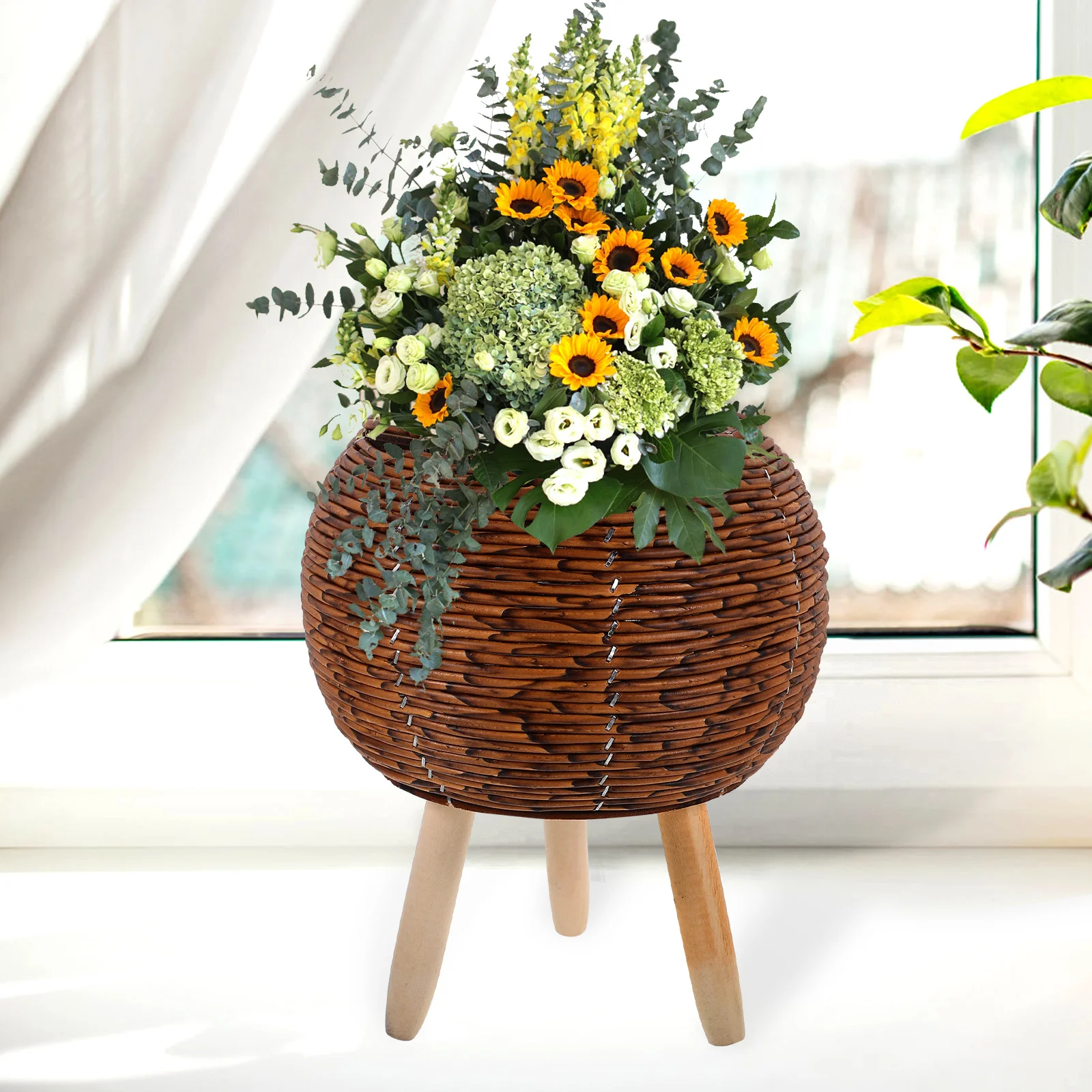 

Flower Pot Stand Woven Plant For Indoor Plants Decorative Storage Basket Multi-Purpose Planter Large Space Weaving Basket