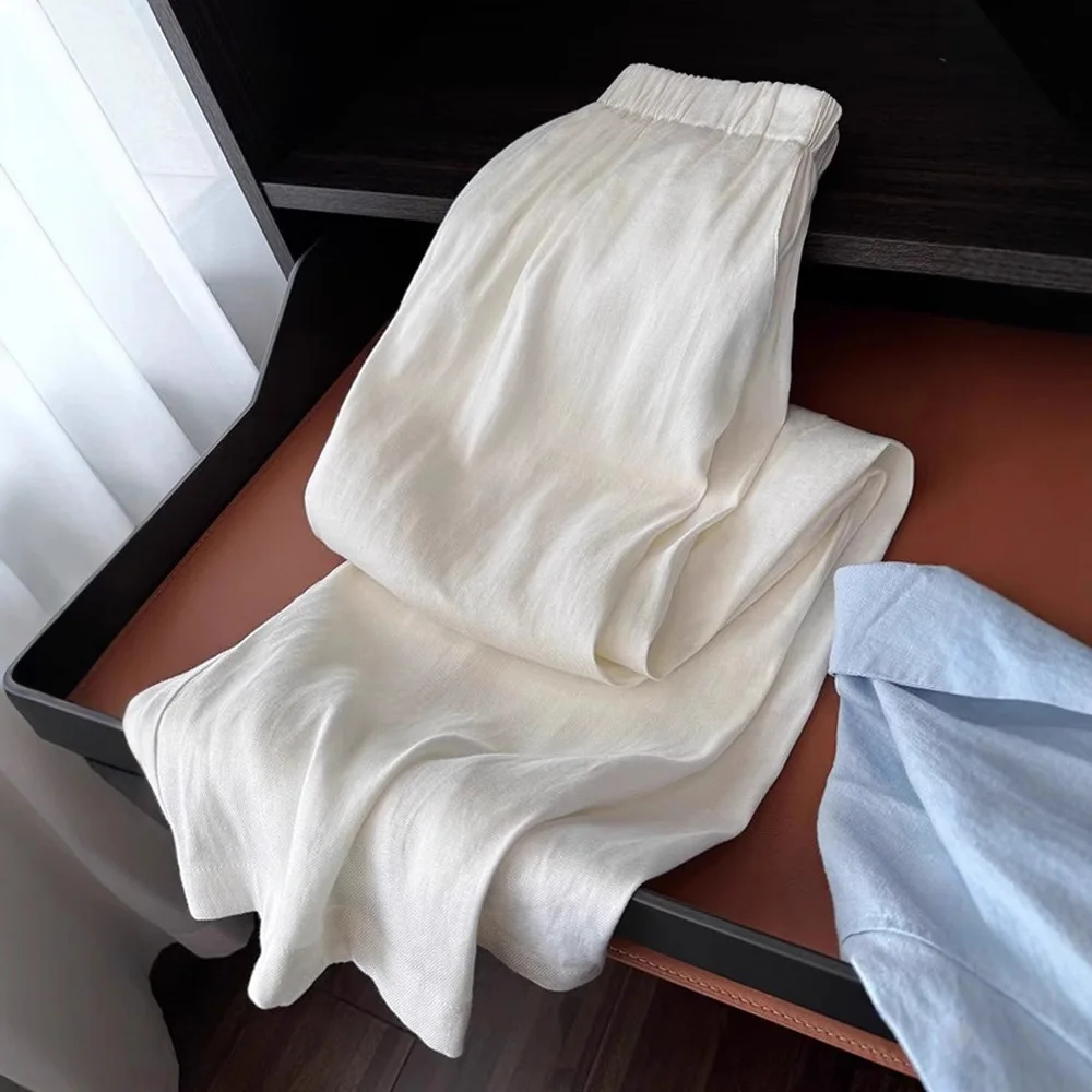 2025 New Cotton and Linen Women's High-end Texture Wide-leg Pants Women's High-end White Linen Pants Women's Autumn and Winter