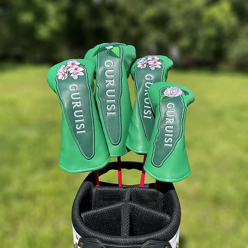 Embroidery Golf Club #1 #3 #5 Wood Head covers Driver Fairway Woods Cover PU Leather Head Covers Golf Putter Cover Flowers