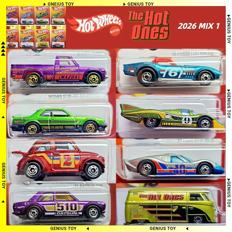 

Hot Wheels 2026 The Hot Ones Mazda Corvette Nissan Porsche Fiat Ford Volkswagen Datsun 1:64 Diecast Alloy Metal Body Car Toys